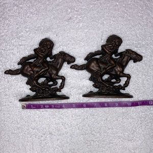 Vtg. 1940’s Galloping horse Native American Bronze Finish Japaned Metal